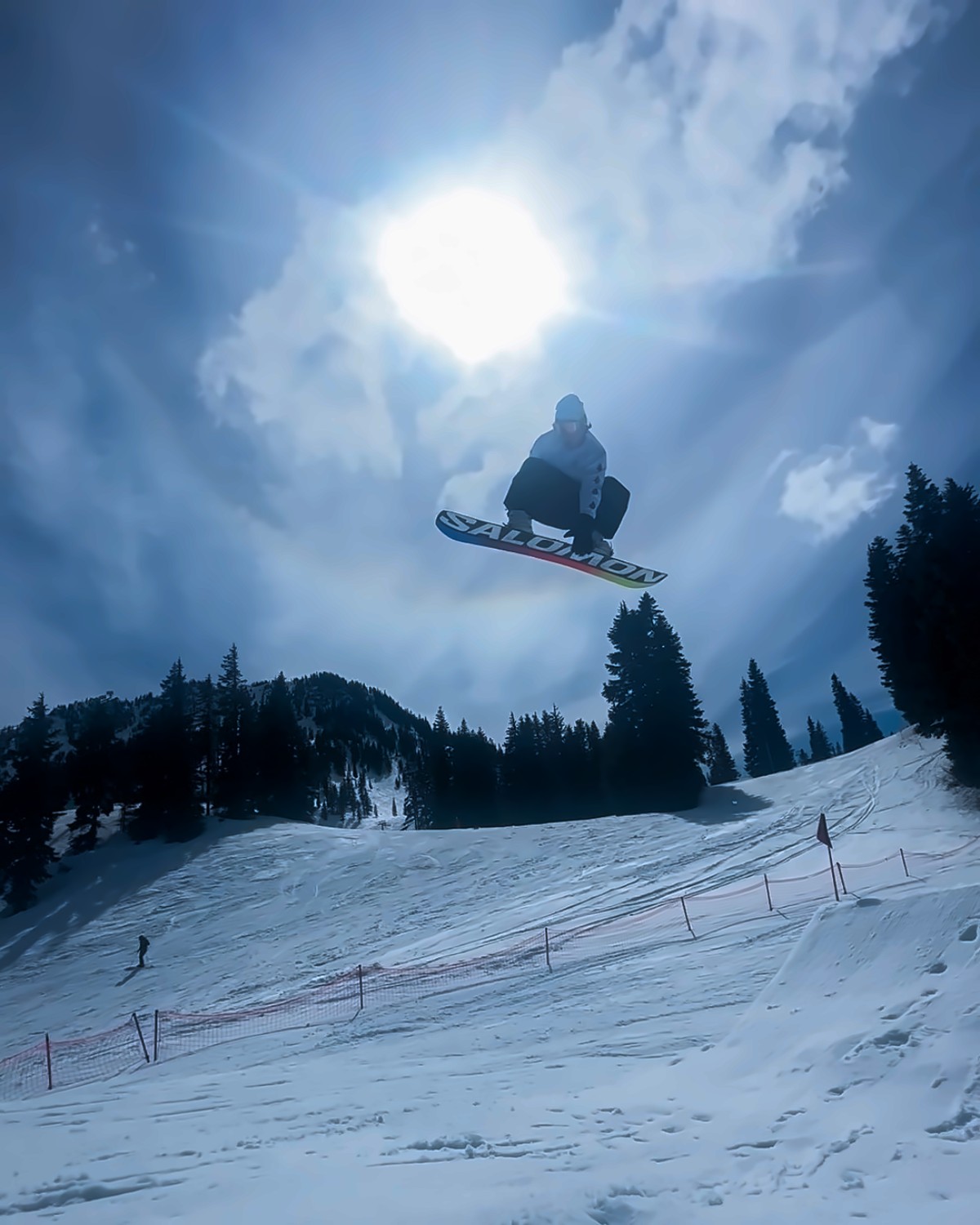 Giovanni snowboarding at Stevens Pass